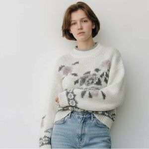 Vintage 80’s “View Point” Cotton Blend Chunky Knit Floral Sweater